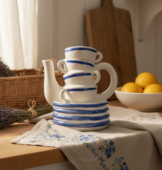 1995 Cardinal Inc. “Chez Cafe” Mini Teapot – Stacked Teacups Design
