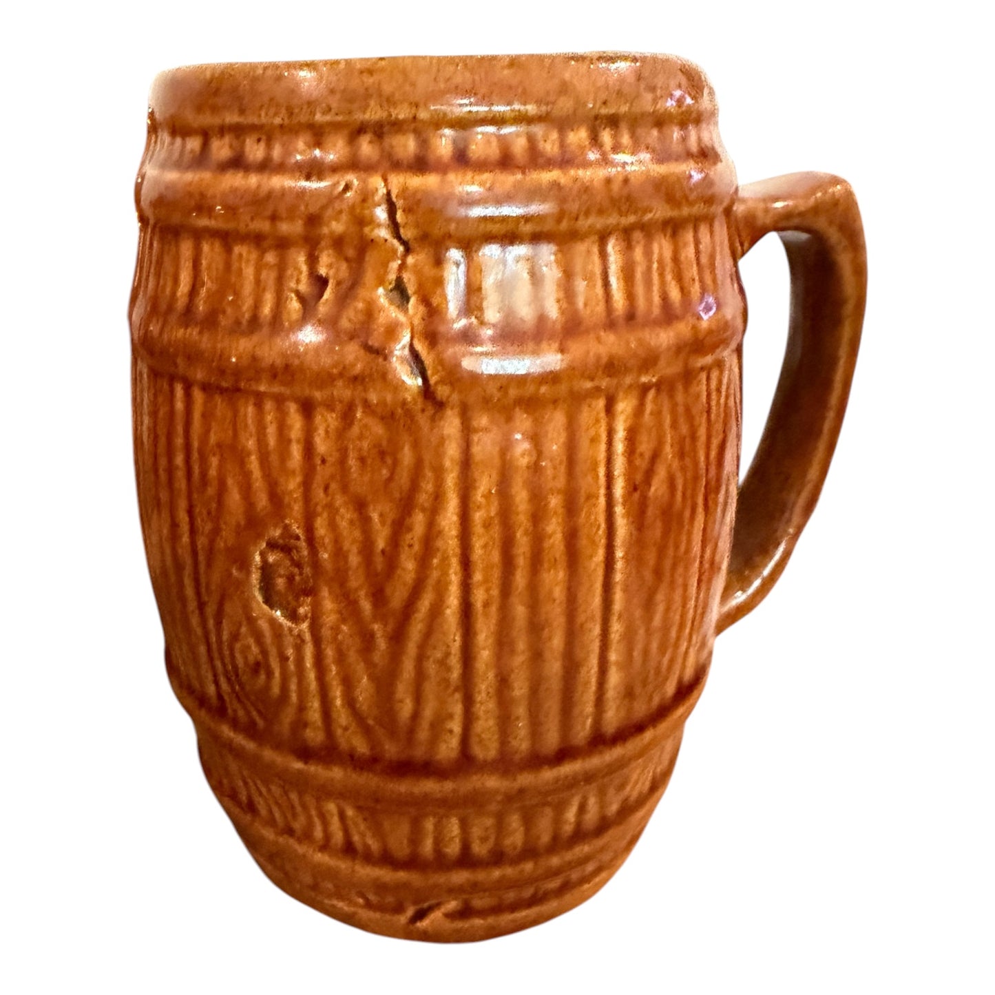 Set of 4 Vintage McCoy Pottery Old Oaken Barrel Mugs 397 | Faux Bois Brown Stoneware Beer Steins