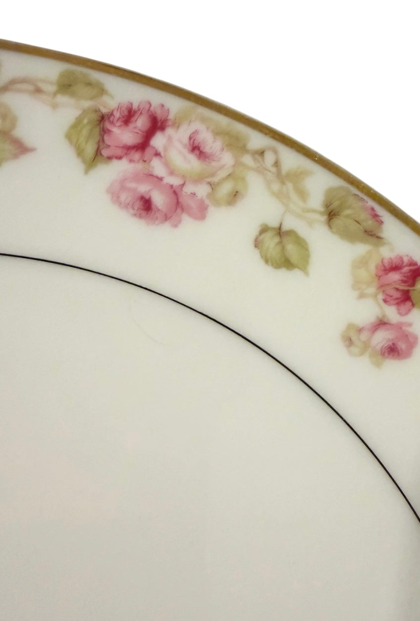 Haviland & Co. Limoges France Two-Handled Cake Plate | Pink Rose Garland & Gold Gilt | c. 1894–1931