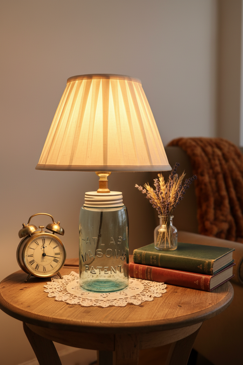 Antique Atlas Mason’s Patent Jar Lamp | Rustic Upcycled Aqua Glass Table Lamp