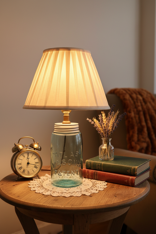 Antique Atlas Mason’s Patent Jar Lamp | Rustic Upcycled Aqua Glass Table Lamp