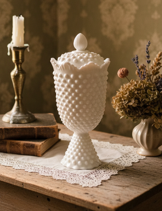 Fenton Vintage Hobnail Milk Glass Apothecary Jar