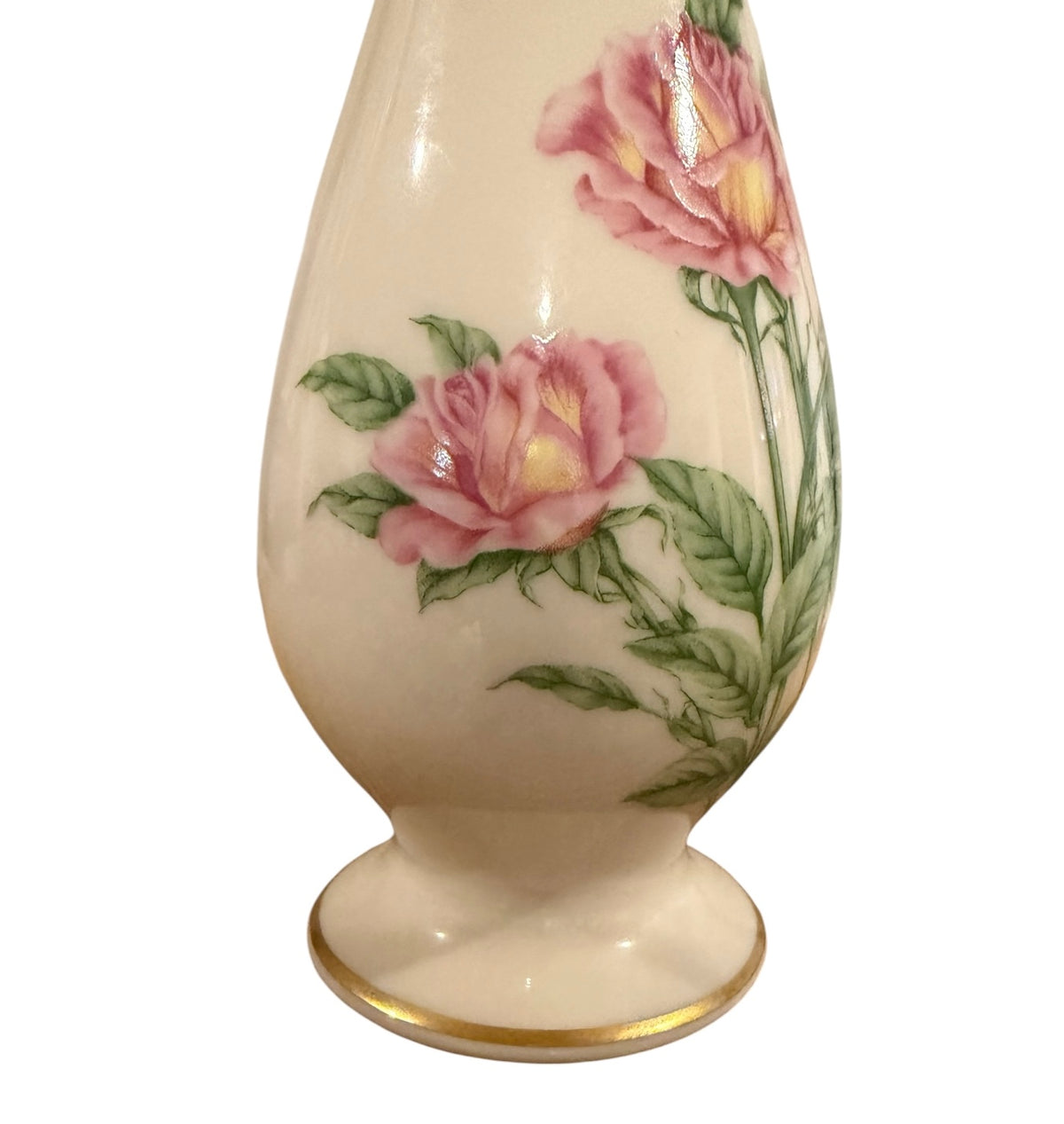 Vintage Lenox 1986 Cottagecore Bud Vase – Pink Roses & 24K Gold Trim
