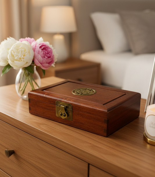 Vintage Chinese Mahogany Jewelry Box by George Zee & Co.