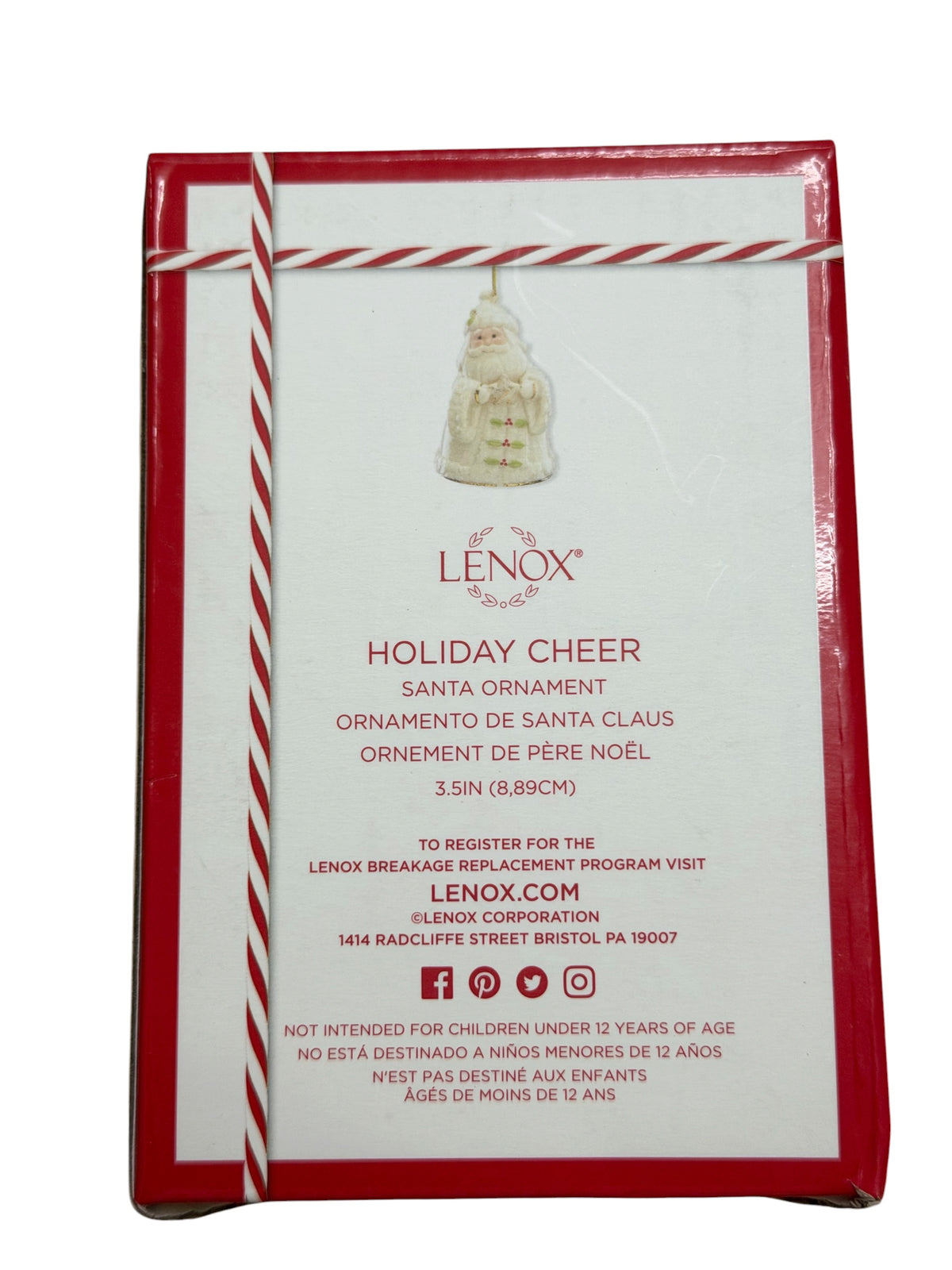 Lenox Holiday Cheer Santa Claus Porcelain Christmas Ornament – 24K Gold Accents – New in Box - 2003 Release