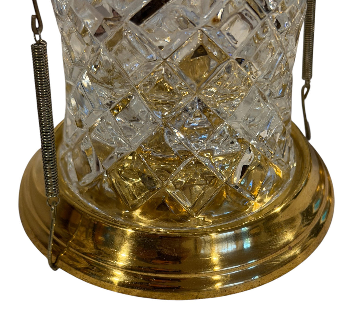 Set of 2 Vintage Cut Crystal Hurricane Candle Holders – Brass Bases & Swing Handles – Teleflora