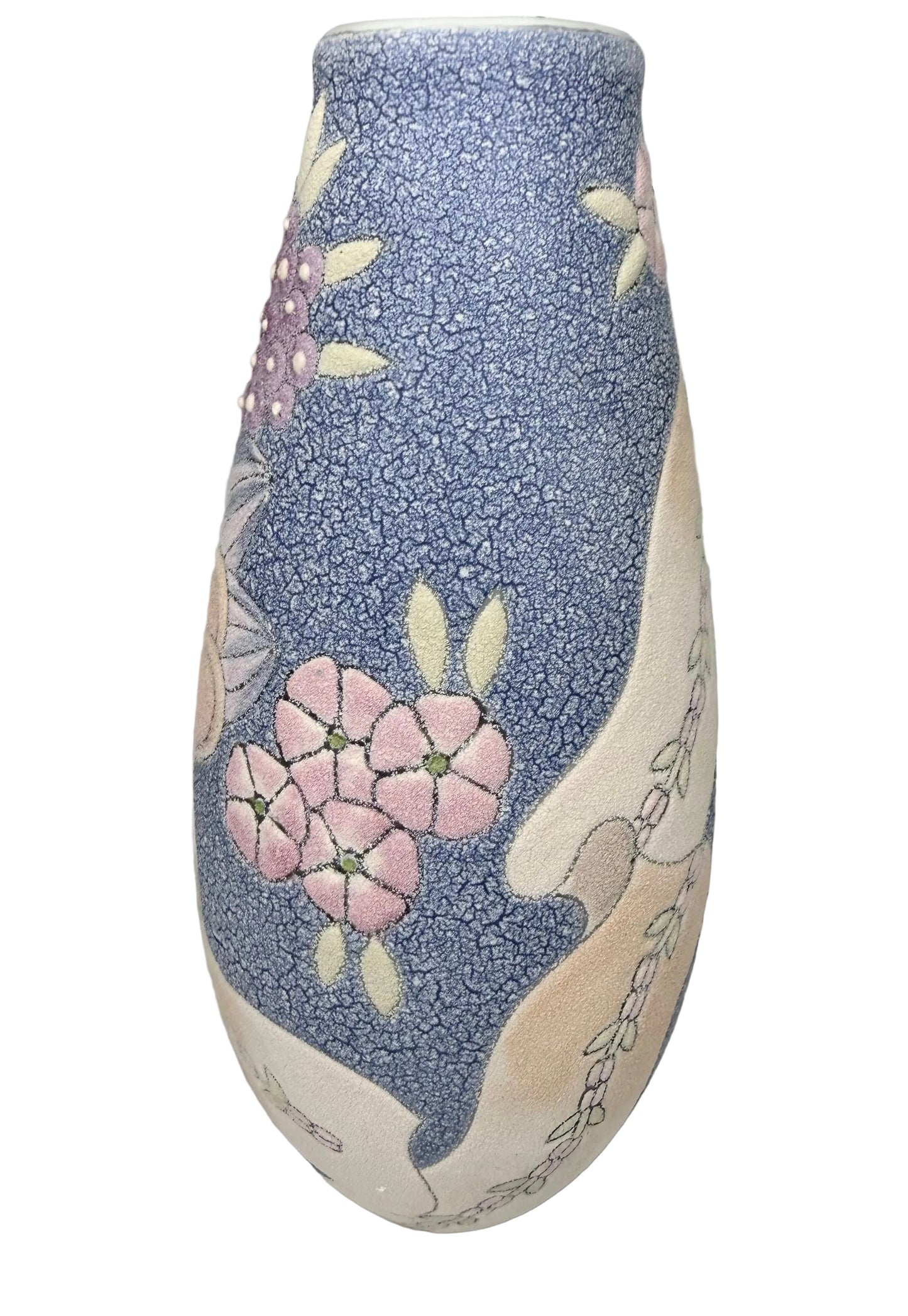 Vintage High-Relief Ceramic Vase – Hand-Painted Floral & Fruit Design