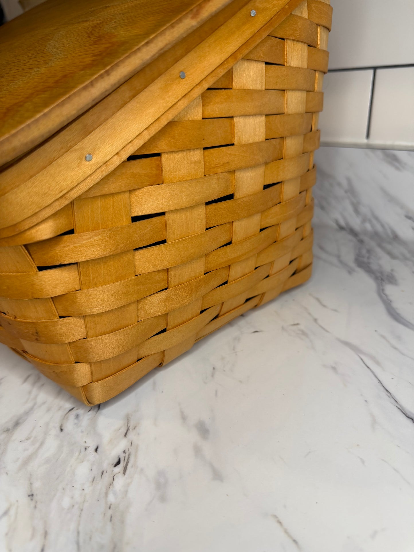 Vintage 1999 Royce Craft Bread Basket Box with Wood Lid