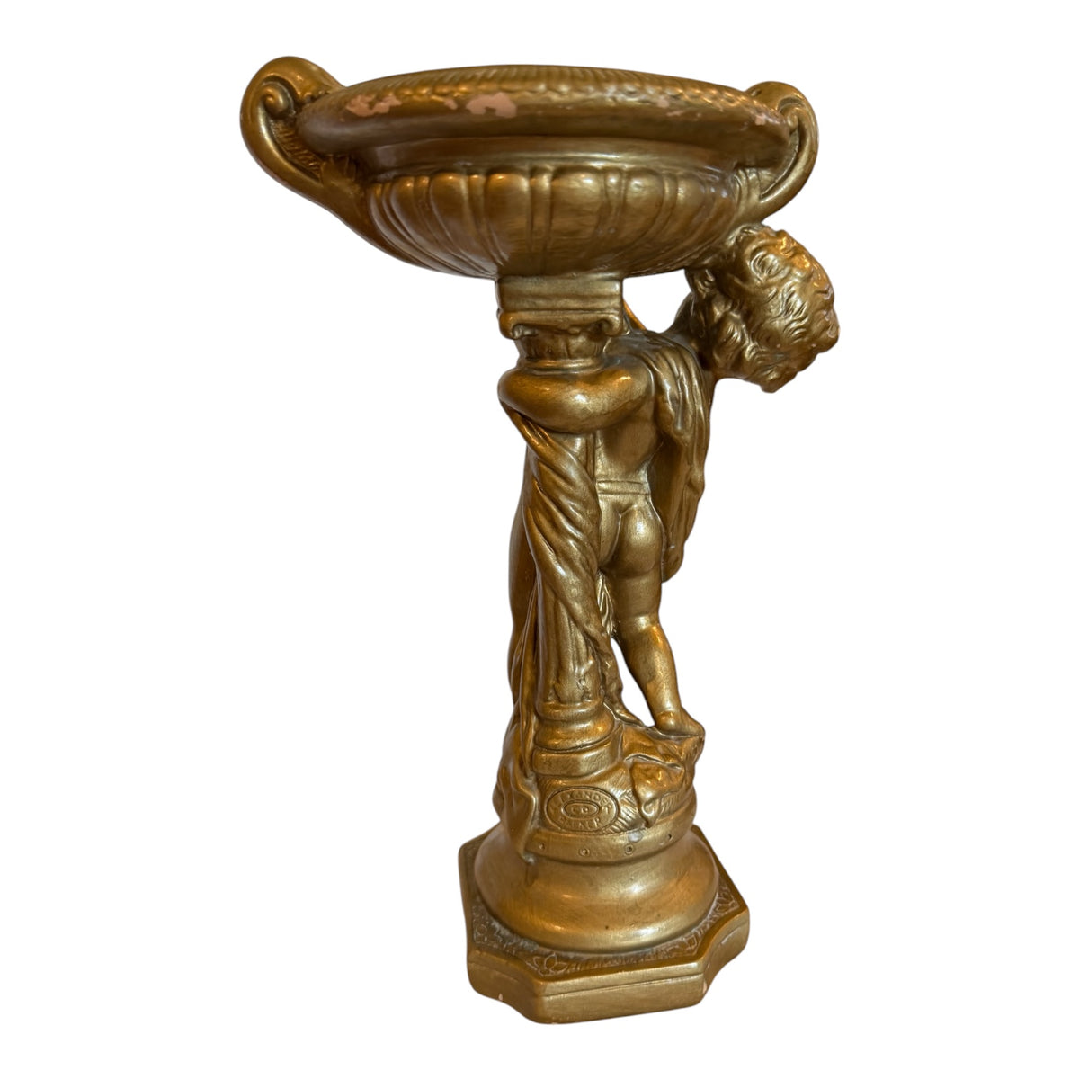 1950s–60s Alexander Backer ABCO Gold Chalkware Cherub Compote – 11.5”