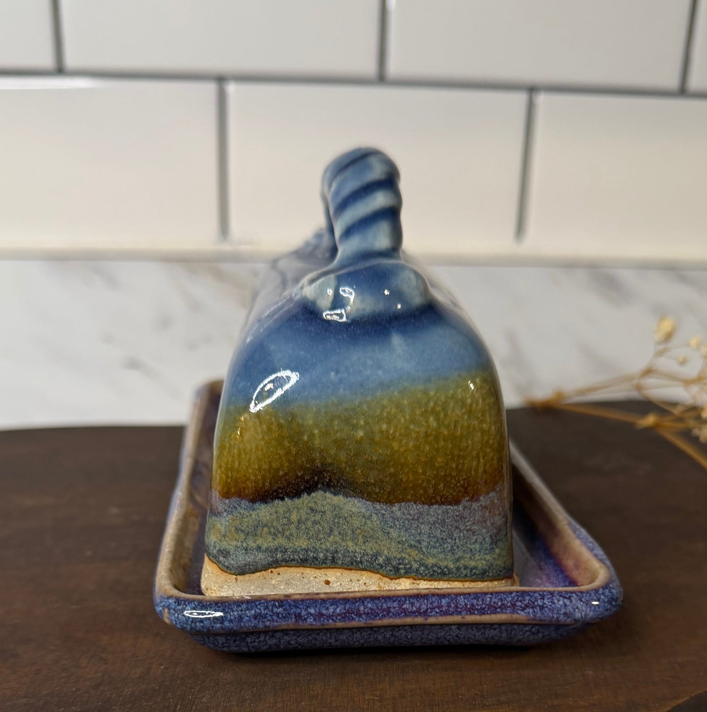 Handmade Ceramic Covered Butter Dish – Mountain/Taos Style Scenic Glaze