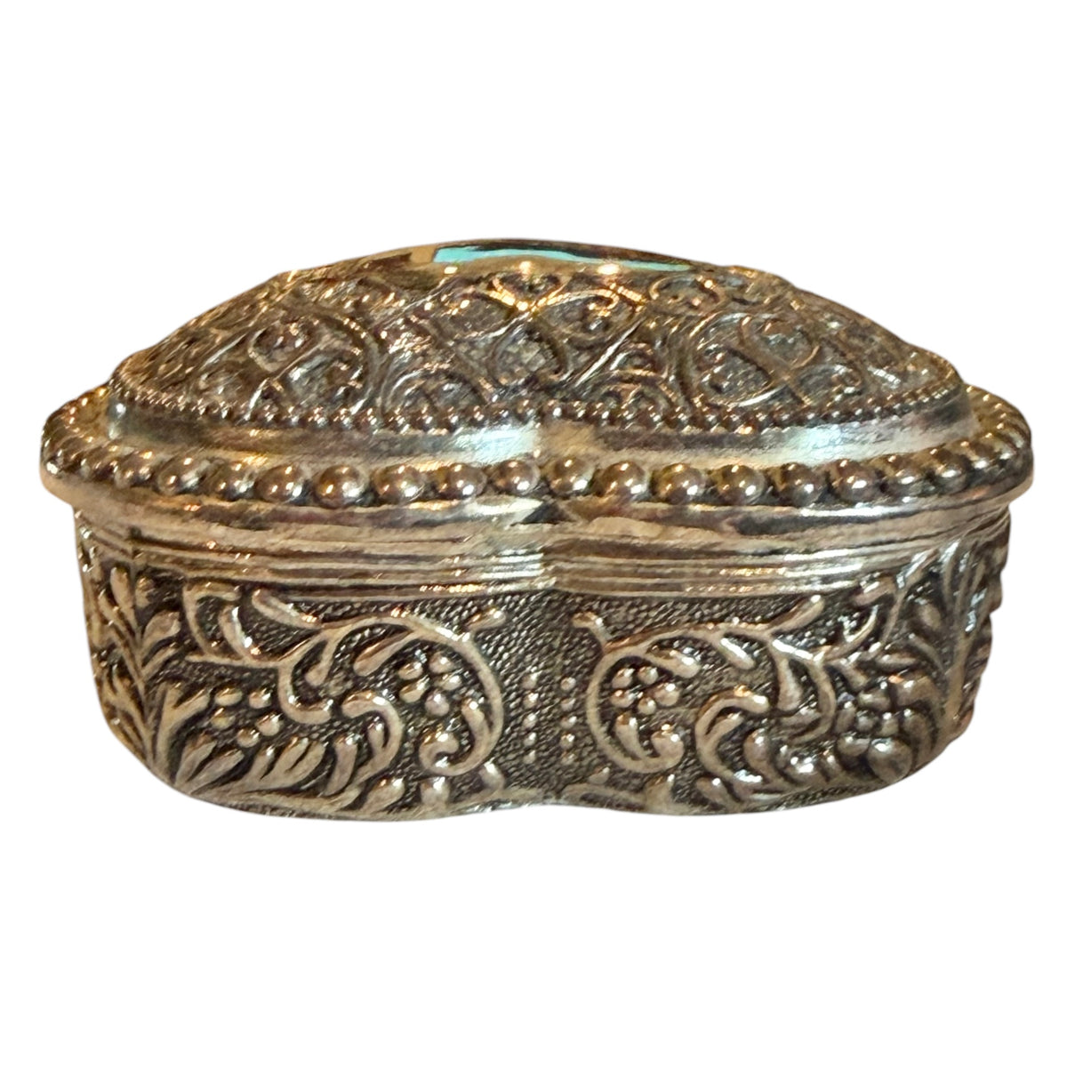 Silver-Plated Vintage Heart Trinket Box with Velvet Lining
