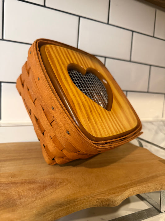 Vintage 1991 Longaberger Heart Basket with Wood Lid & Plastic Insert