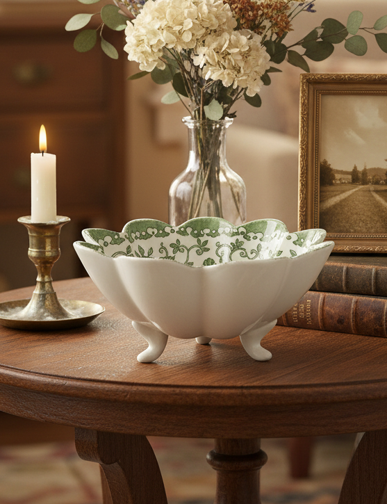 Antique Nippon Porcelain Scallop-Shaped Footed Berry Nut Bowl