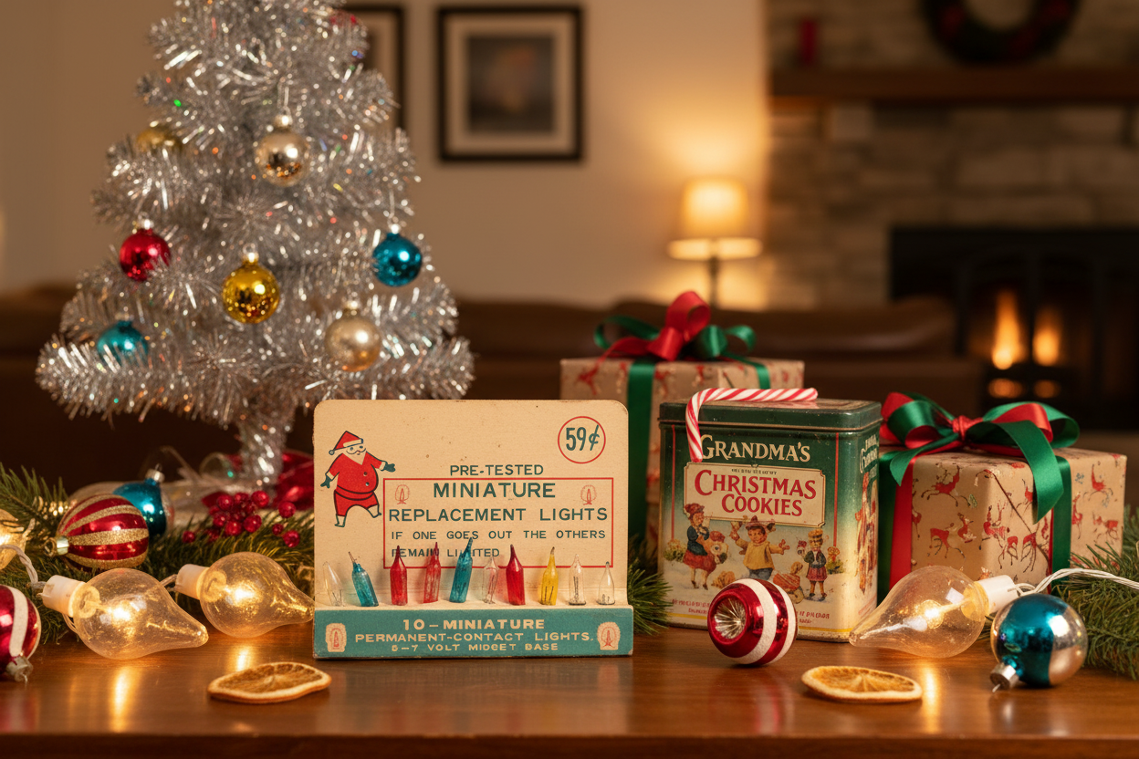 Vintage NOMA Miniature Christmas Light Display Bulb Set | Kitschy Santa Packaging | Retro Holiday Decor