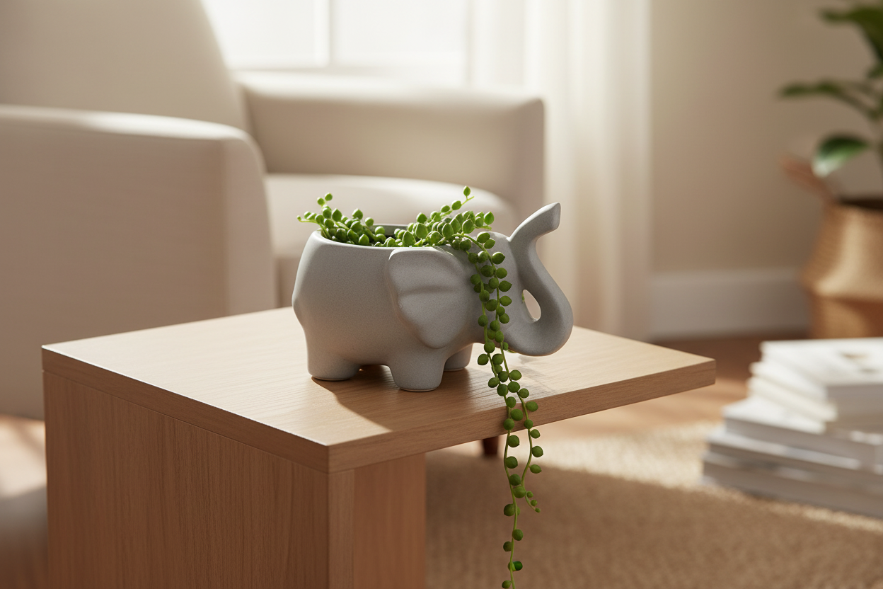 White Ceramic Elephant Planter – Small Succulent Pot or Desk Organizer