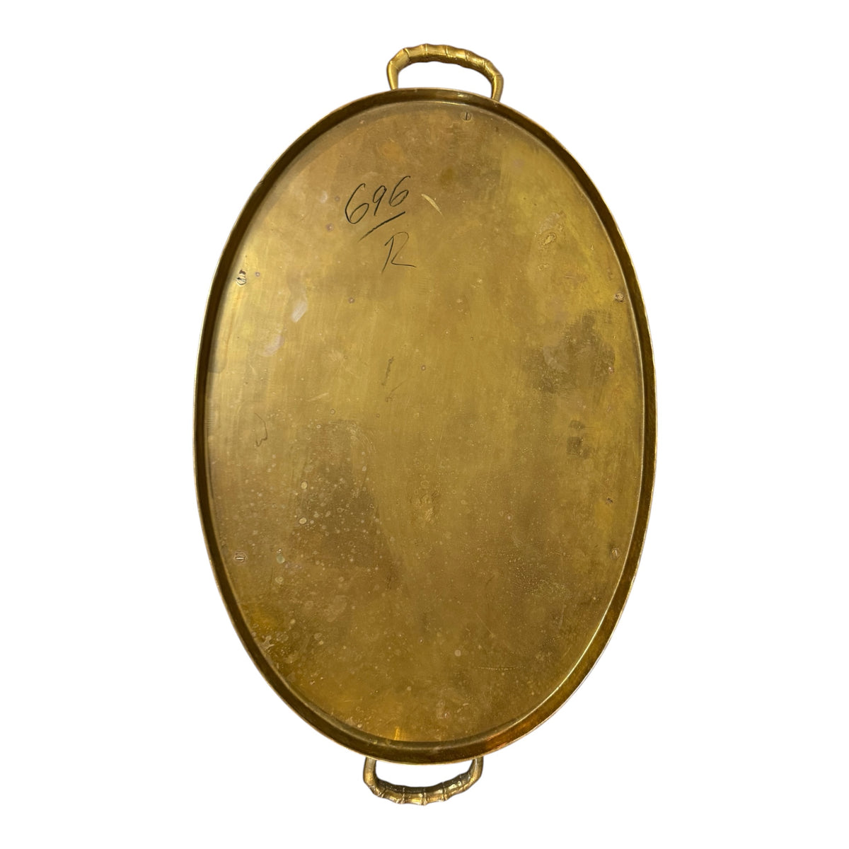 Hollywood Regency Brass Serving Tray with Faux Bamboo Gallery Rail & Handles – 20.5”