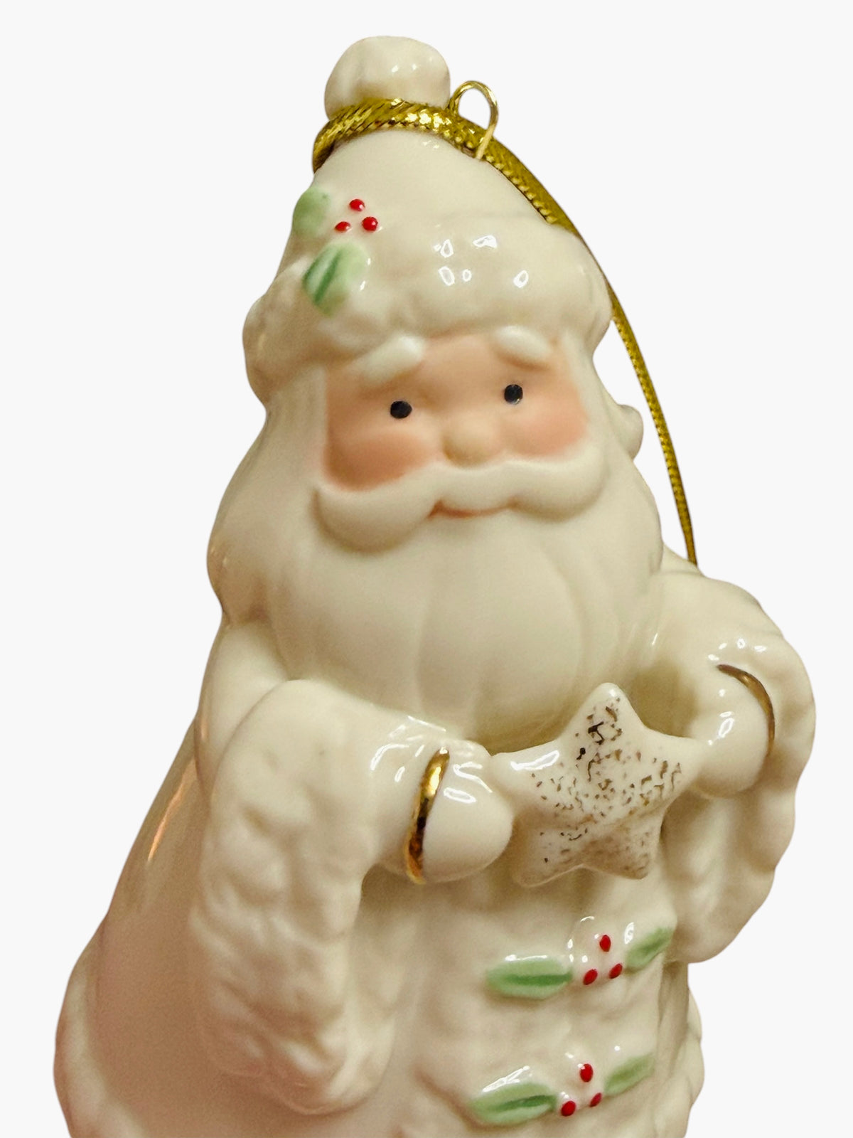 Lenox Holiday Cheer Santa Claus Porcelain Christmas Ornament – 24K Gold Accents – New in Box - 2003 Release
