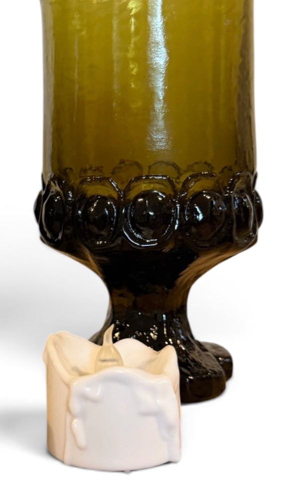 Vintage Tiffin Franciscan Madeira Olive Green Footed Glasses Set of 2 | Includes Tealights | Mid Century