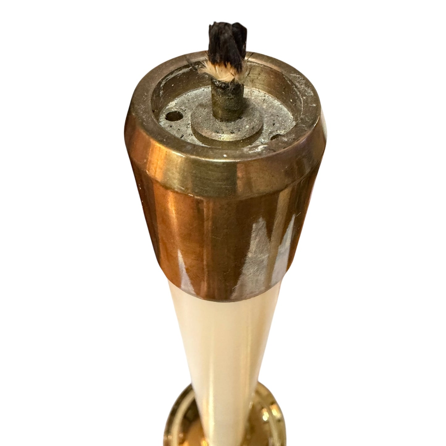 Pair of Vintage Brass Church Altar Oil Candlesticks – Refillable Faux Candles – 14”