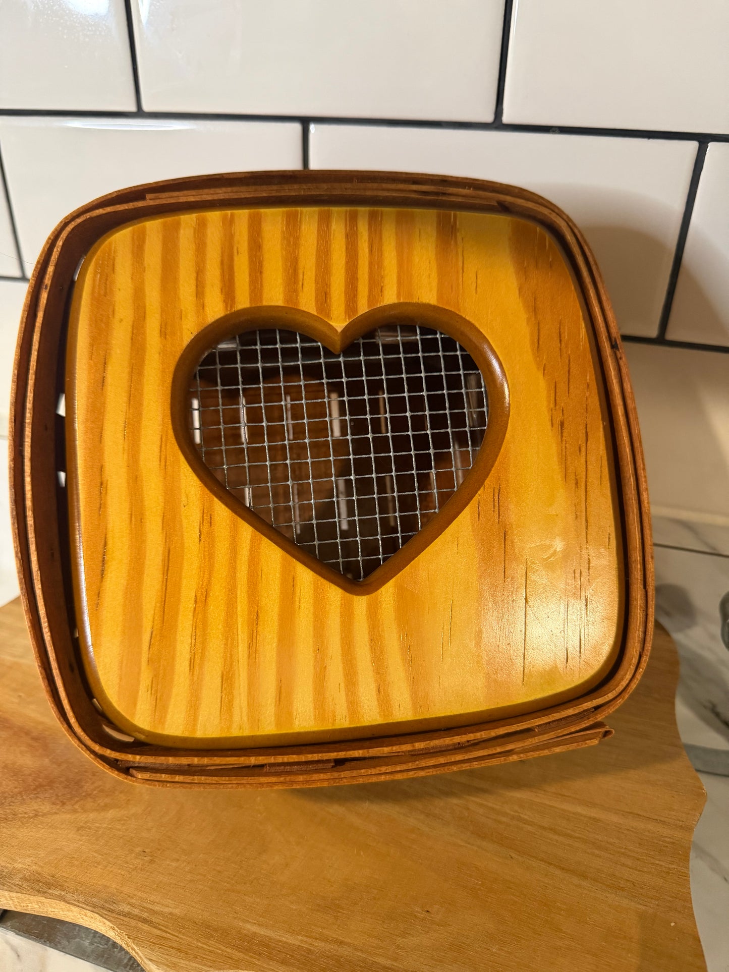 Vintage 1991 Longaberger Heart Basket with Wood Lid & Plastic Insert