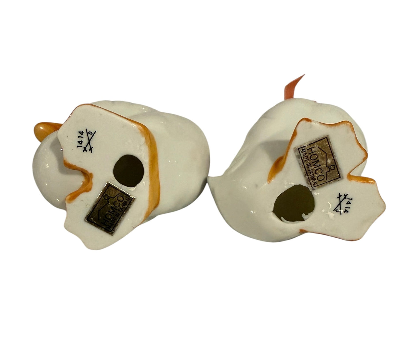 Homco Vintage Ceramic Duck Figurine Pair – Model #1414 | Glossy White with Ribbon Detail