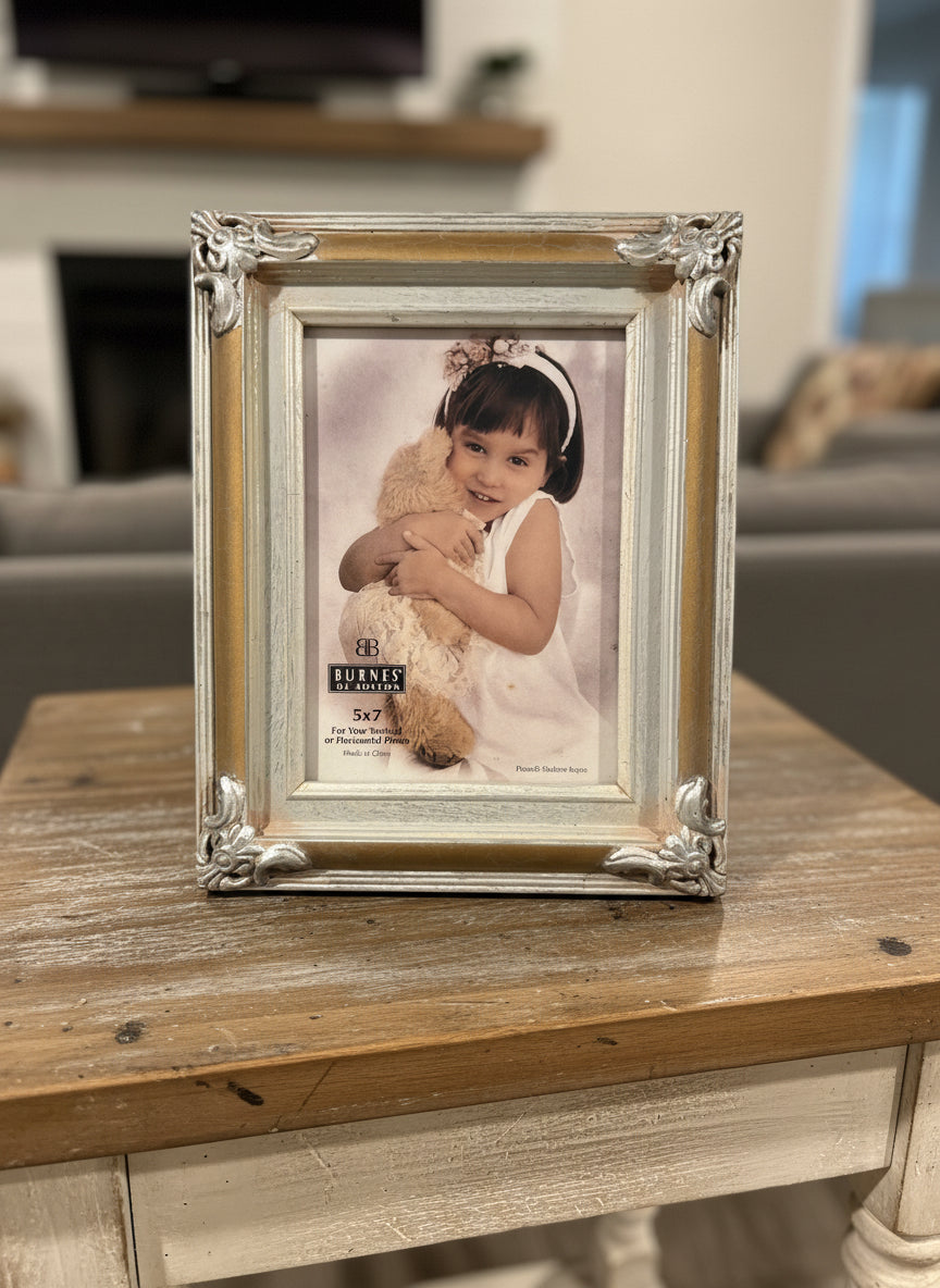 Vintage 5x7 Burnes of Boston Photo Frame – Gold & Silver, Antiqued Crackled Finish (1999)-New Old Stock