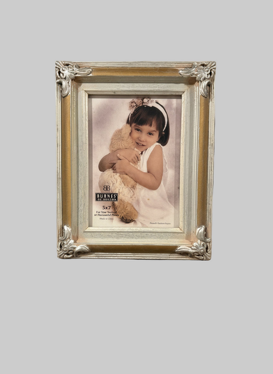 Vintage 5x7 Burnes of Boston Photo Frame – Gold & Silver, Antiqued Crackled Finish (1999)-New Old Stock