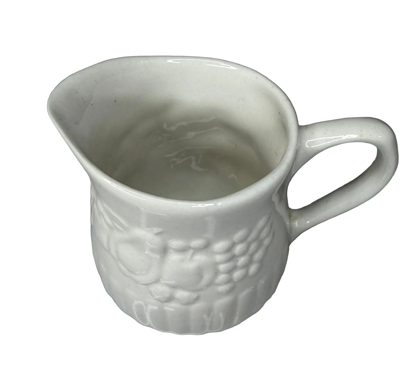 Vintage Libbey White Ceramic Creamer – Embossed Fruit Pattern, 1970s