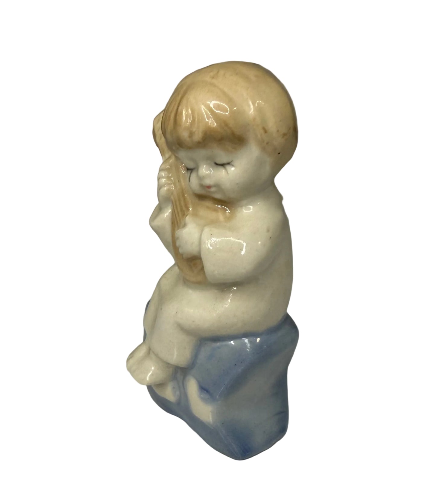 Vintage Porcelain Figurine – Child Playing Stringed Instrument Sitting on a Star(Mandolin/Guitar)