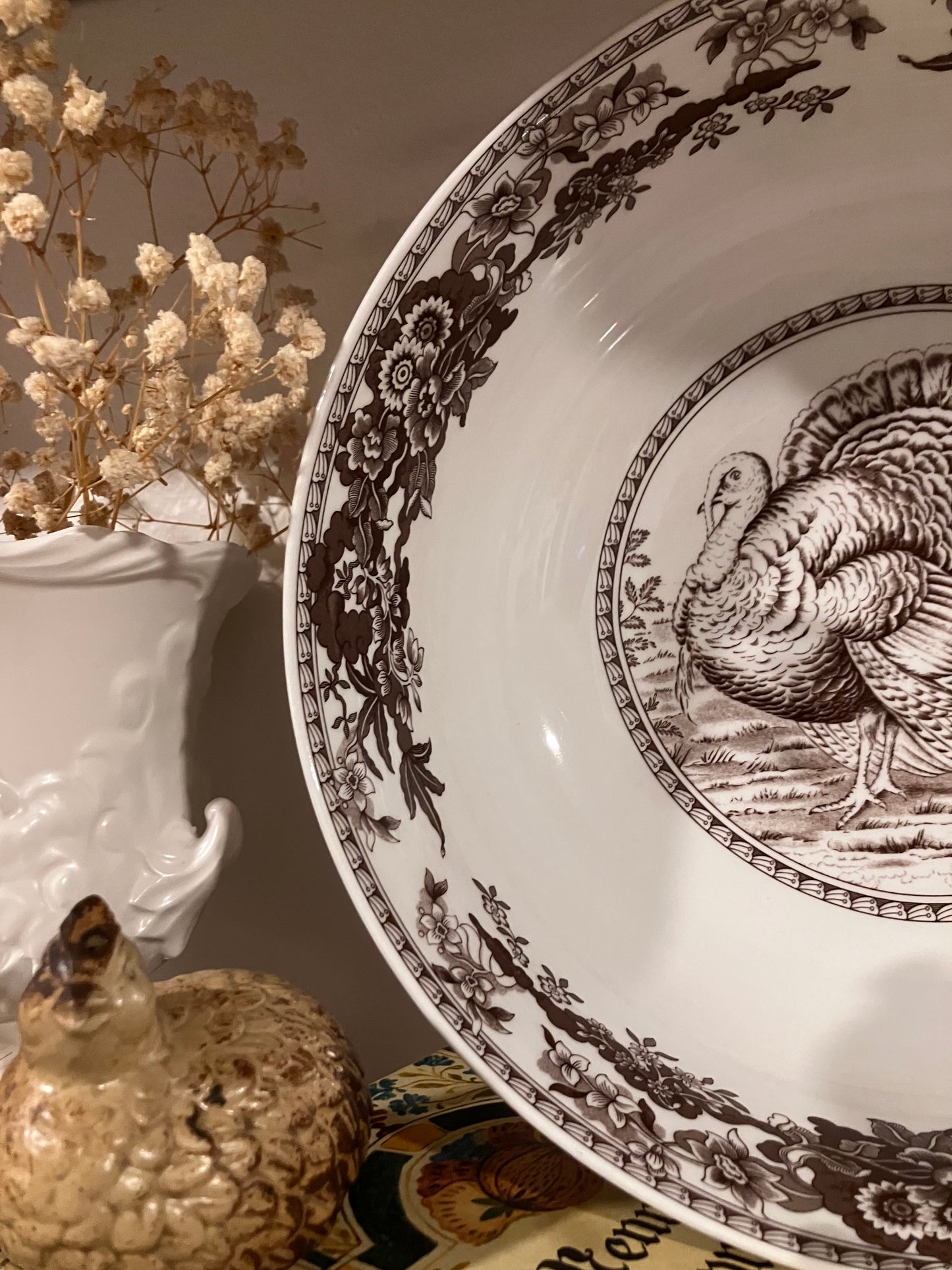 Spode “Celebration Turkey” Large Serving Bowl – Brown & White – Thanksgiving Collectible
