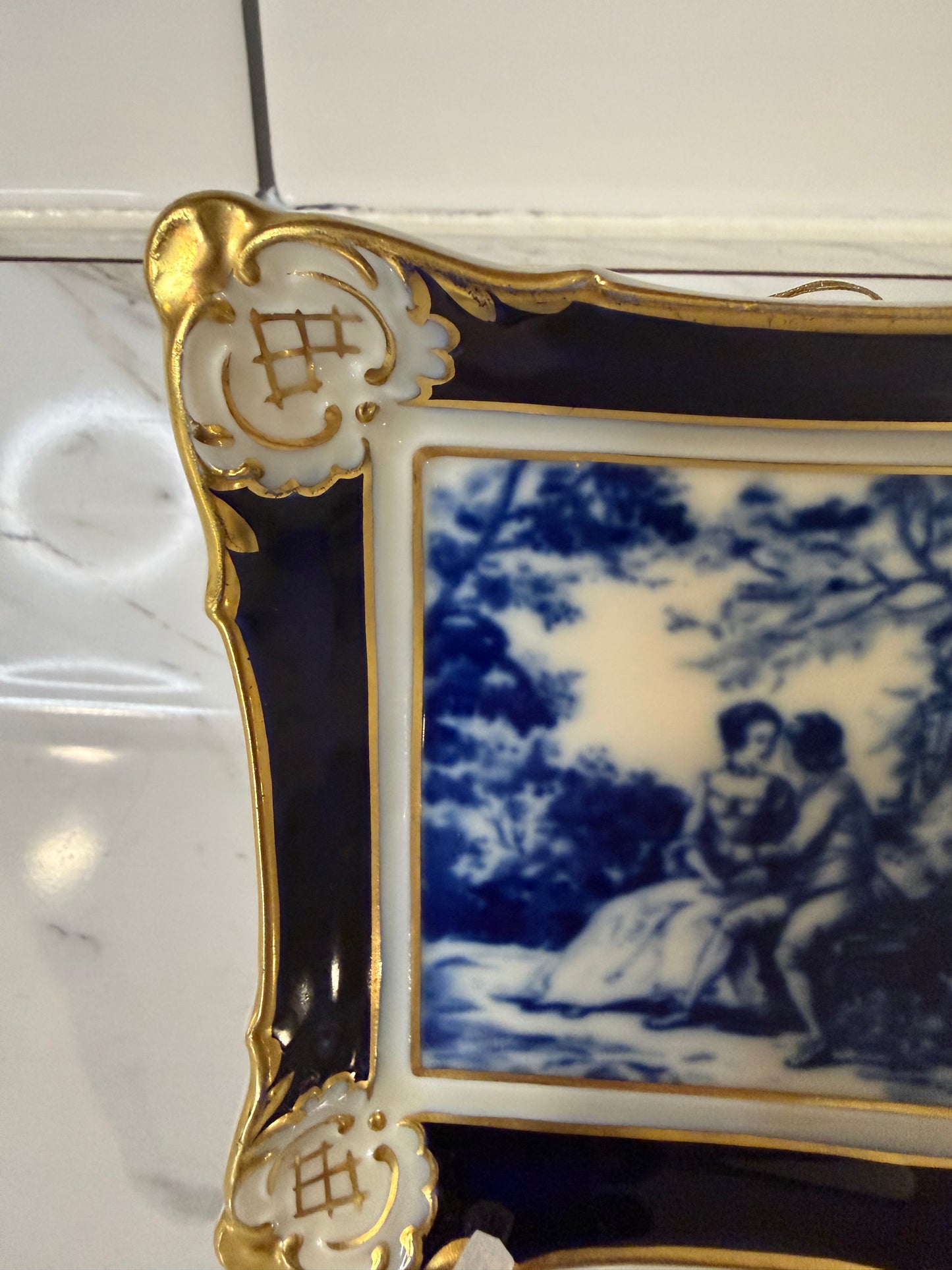 Vintage Johann Haviland Bavaria Cobalt Blue & Gold Porcelain Trinket Dish — German Collectible