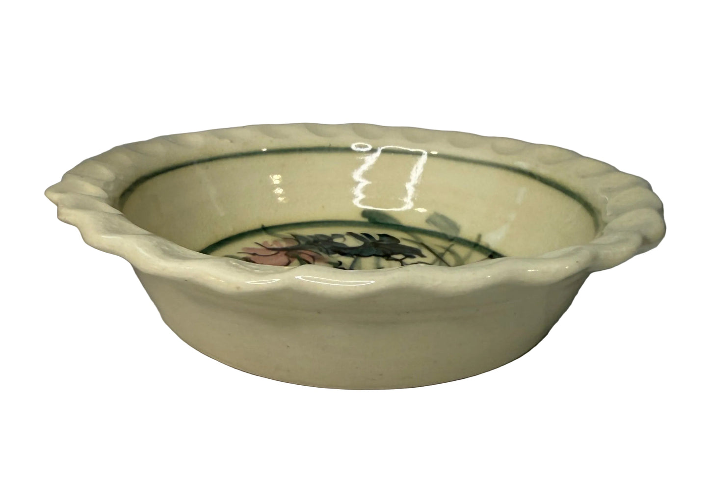 Studio Art Pottery Pie Plate – Hand-Painted Iris Floral Baking Dish with Scalloped Rim