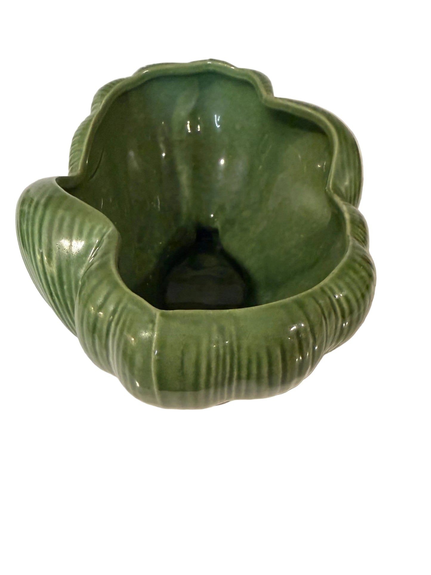 Vintage Dark Green Ceramic Shell Planter | Art Deco / MCM Style