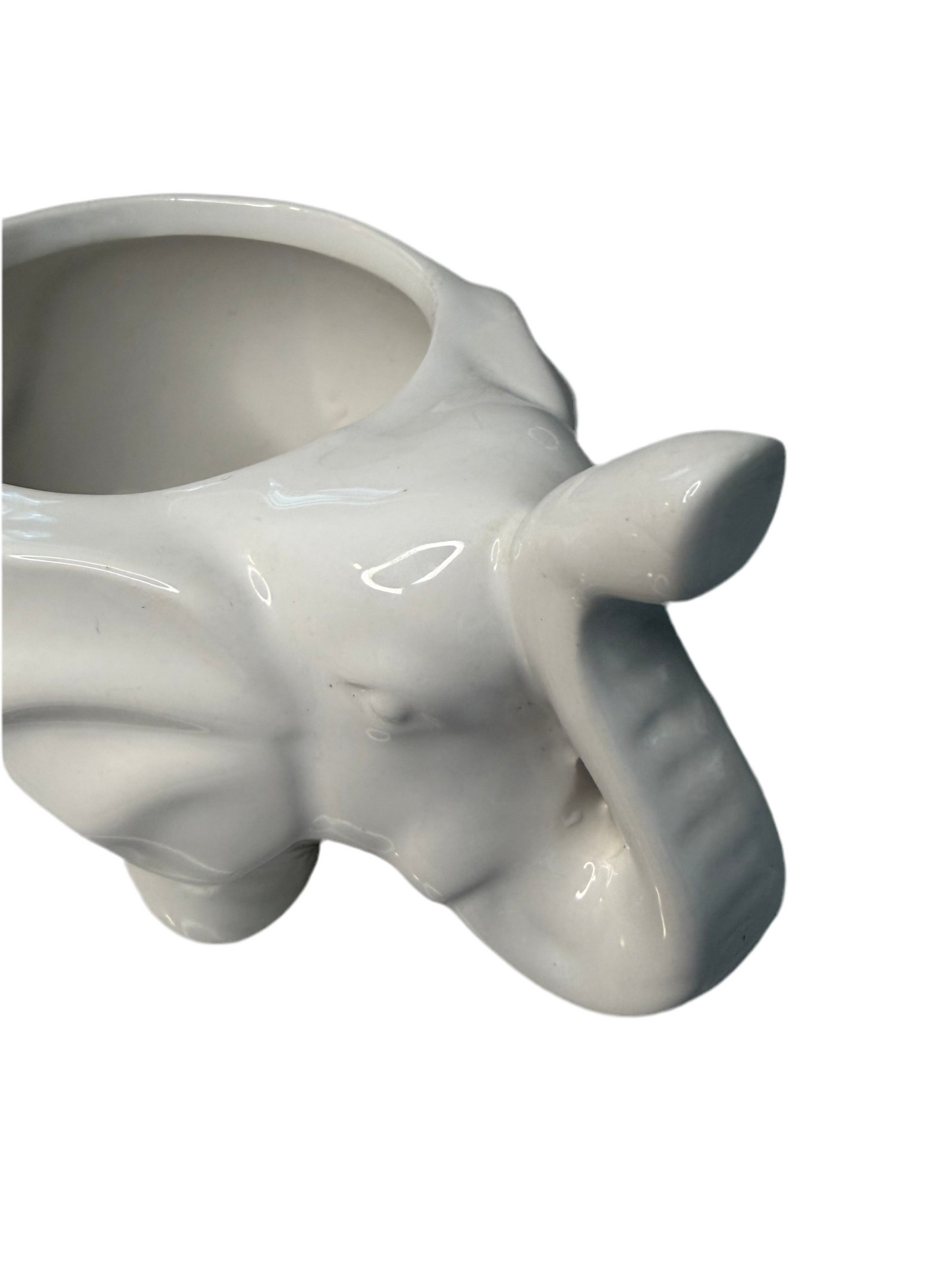 White Ceramic Elephant Planter – Small Succulent Pot or Desk Organizer