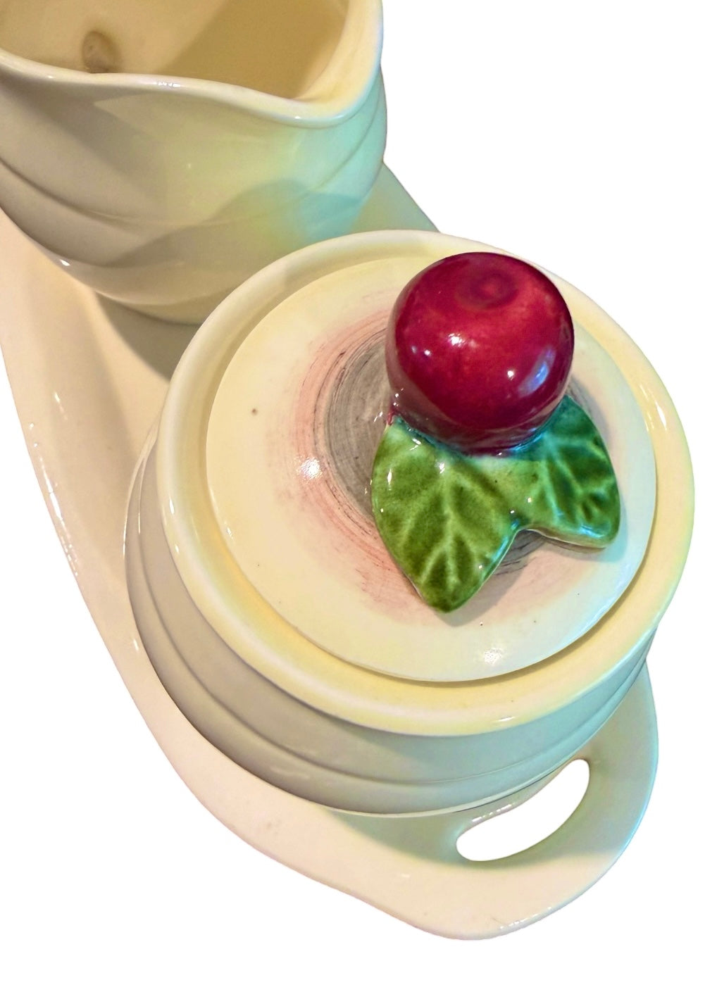 Enesco Vintage Ceramic Creamer, Sugar Jar & Plate Holder Set – Cottagecore Kitchen Decor