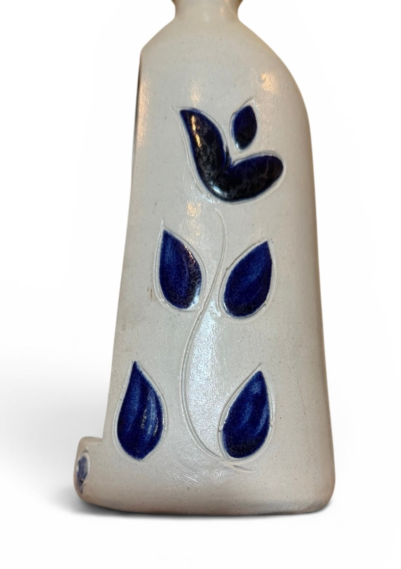 Williamsburg Pottery Salt Glaze Stoneware Colonial Jug Candle Holder | Cobalt Blue Hand-Painted Decor | Virginia Pottery
