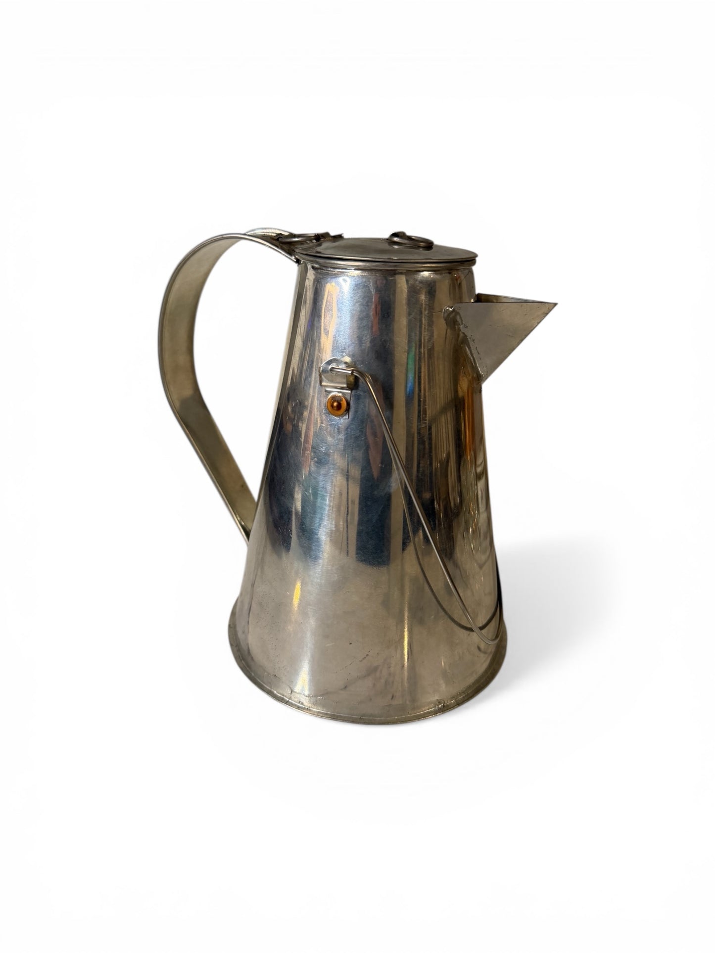 Vintage Silver-Toned Conical Coffee Pot | Mid-Century Modern / Art Deco Style Metal Vessel