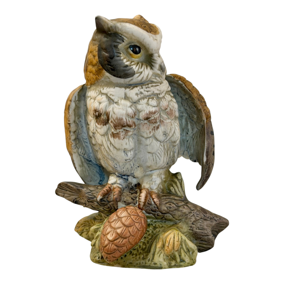 Great Horned Owl Figurine – Hand-Painted Ceramic Woodland Decor – 7”