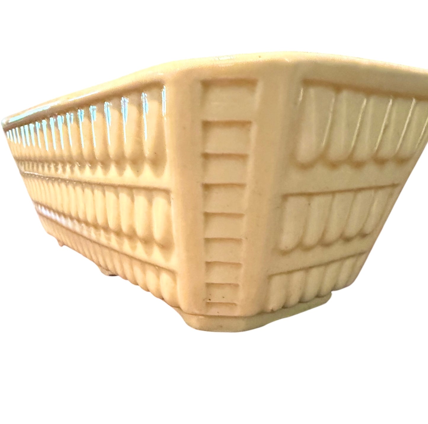 Brush Pottery Vintage Rectangular Planter – Basket Weave / Fish Scale Pattern – USA Pottery