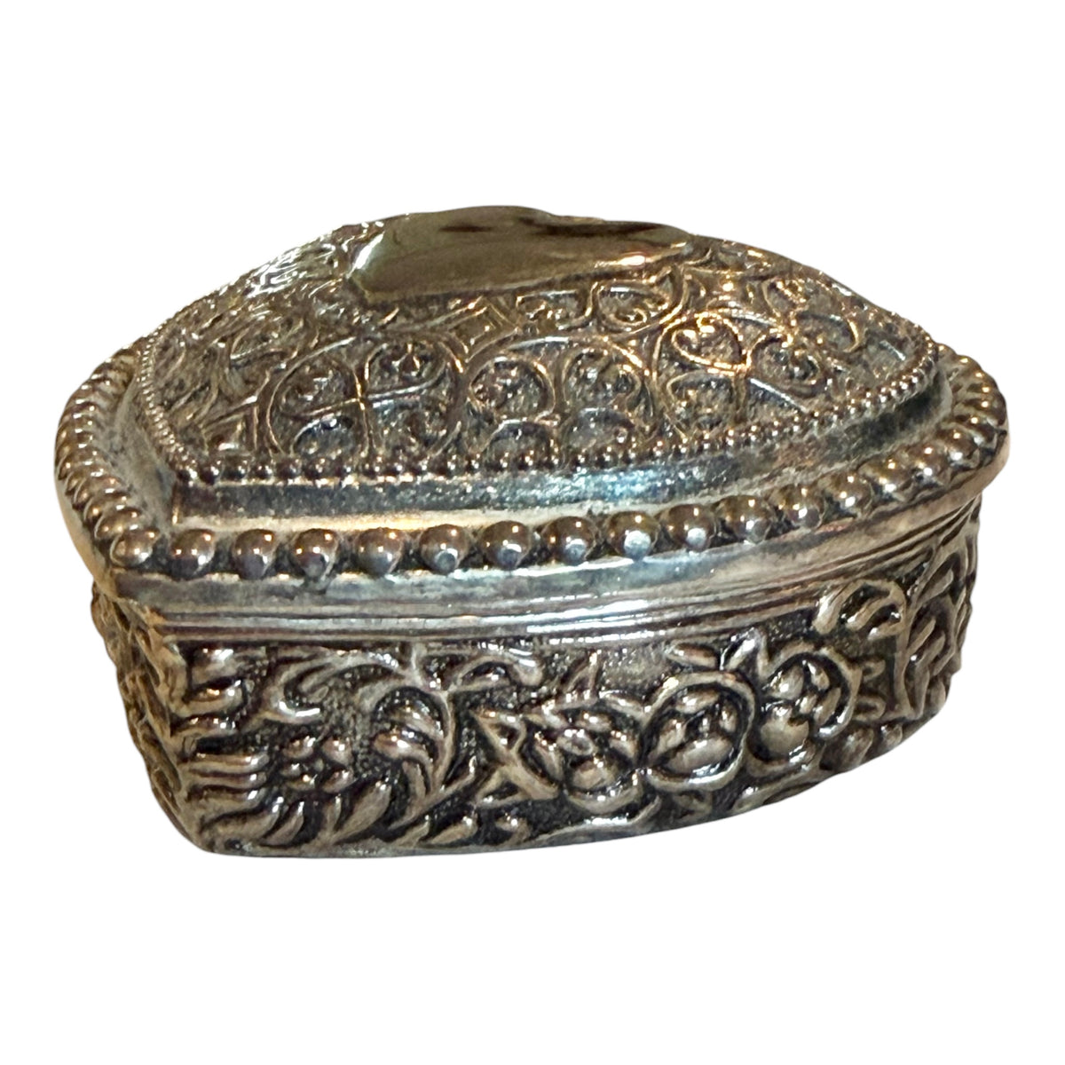 Silver-Plated Vintage Heart Trinket Box with Velvet Lining