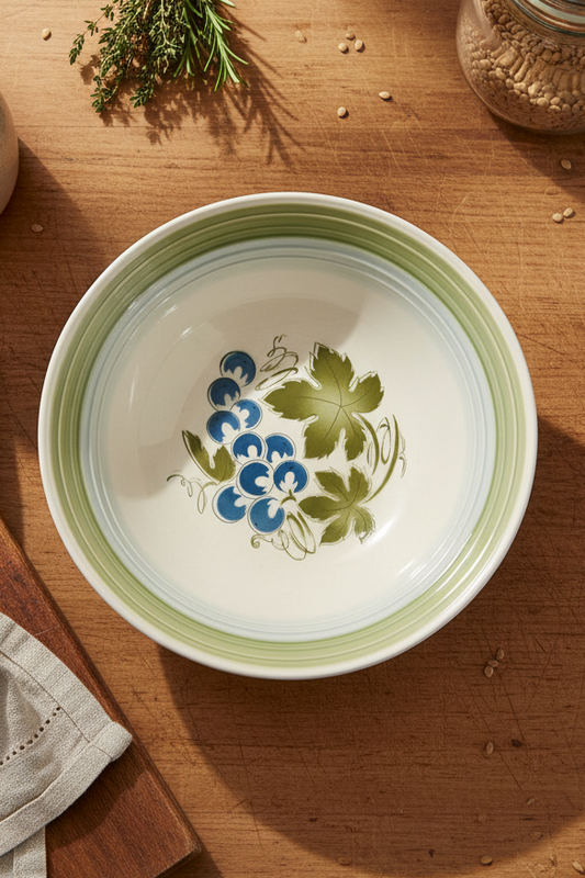 Vintage Blue Grapes Ironstone Serving Bowl | Made in Japan | Mid-Century Modern Cottagecore Vegetable Bowl