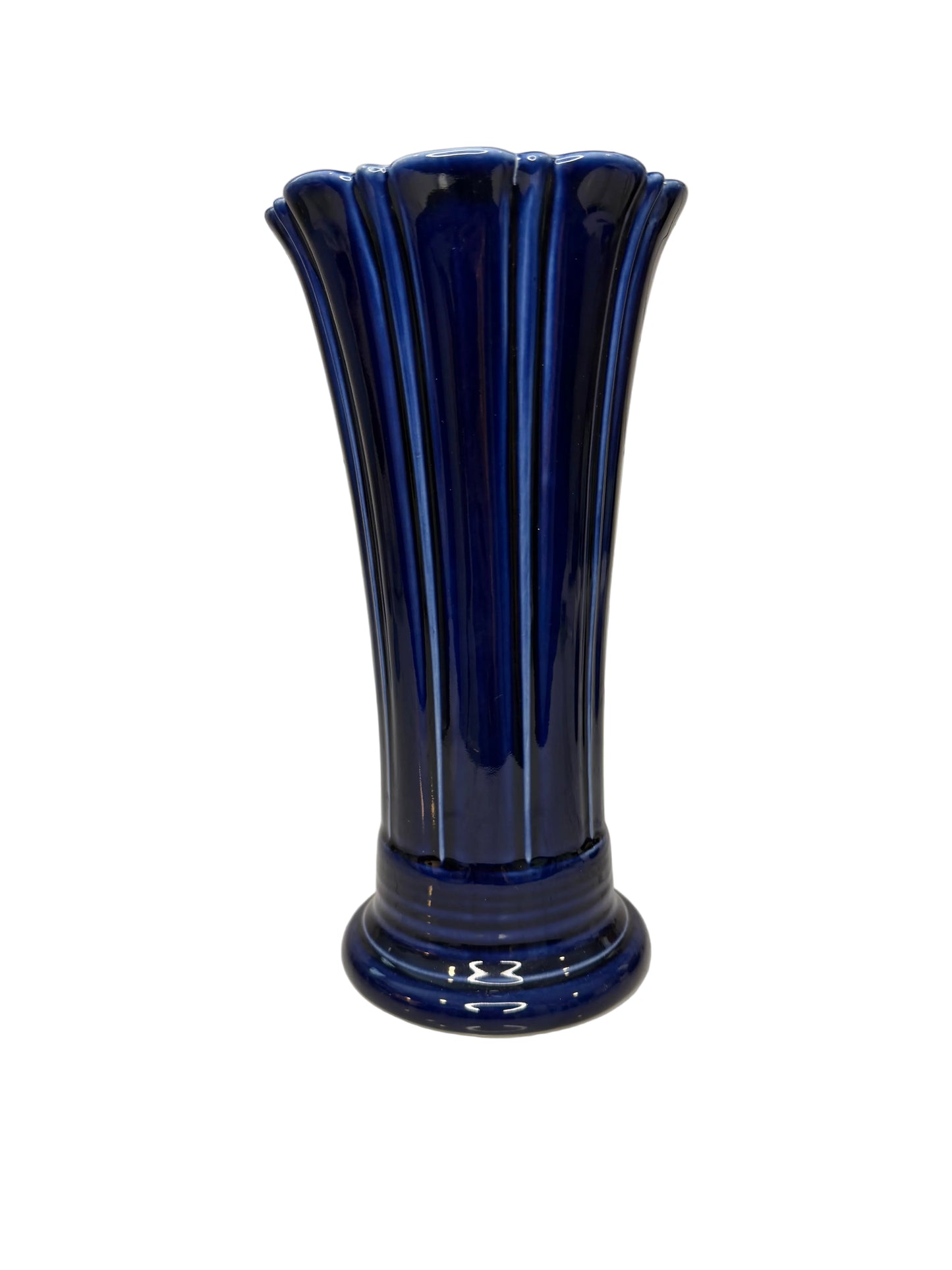 Fiestaware “Cobalt” Medium Fluted Vase – Art Deco – Homer Laughlin USA