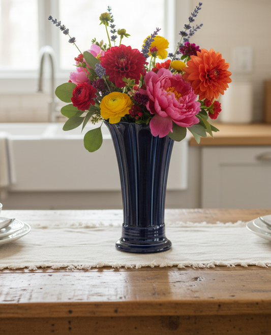 Fiestaware “Cobalt” Medium Fluted Vase – Art Deco – Homer Laughlin USA