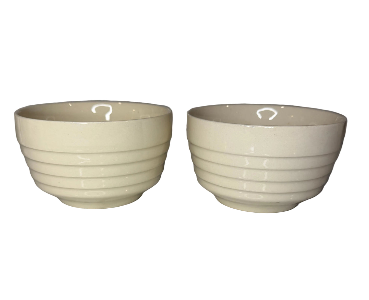Set of 2 Vintage Ribbed Stoneware Bowls – Off-White “Beehive” Ringware (USA)
