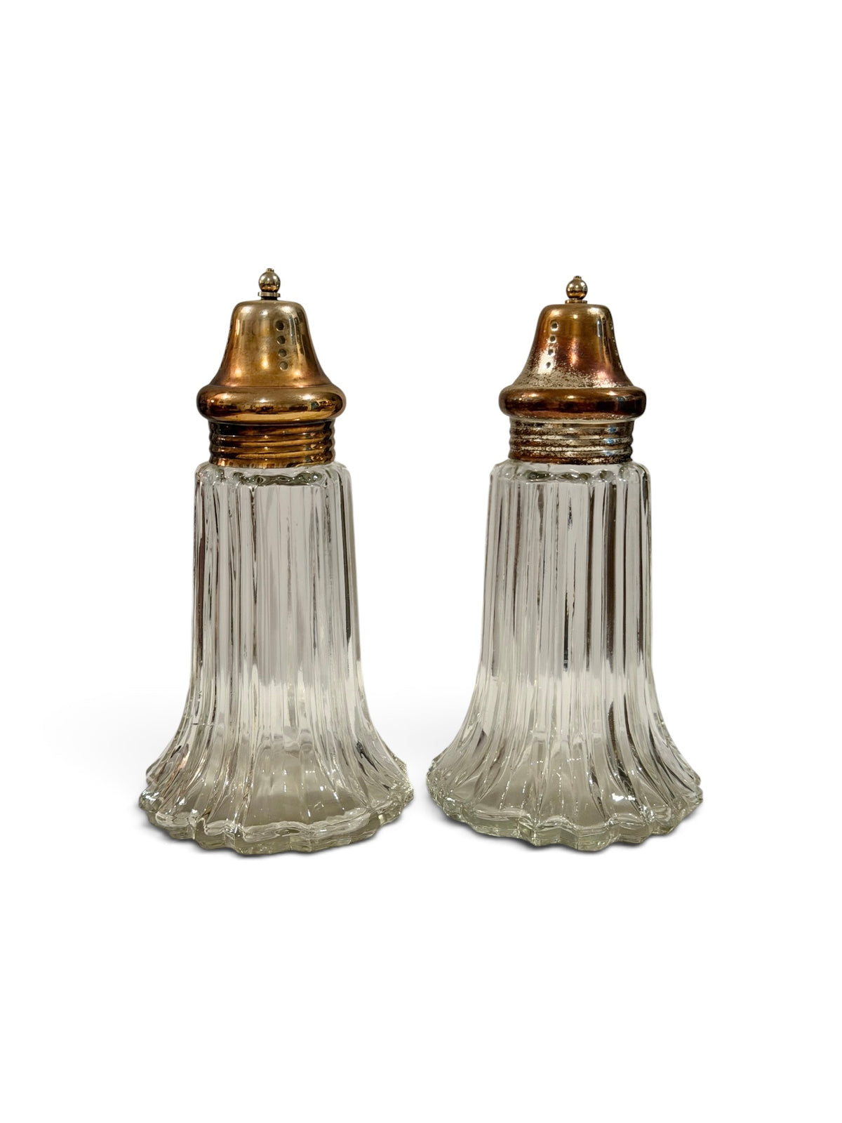 Leonard Crystal Vintage Salt & Pepper Shakers | Silver Plate & Pressed Crystal | Japan
