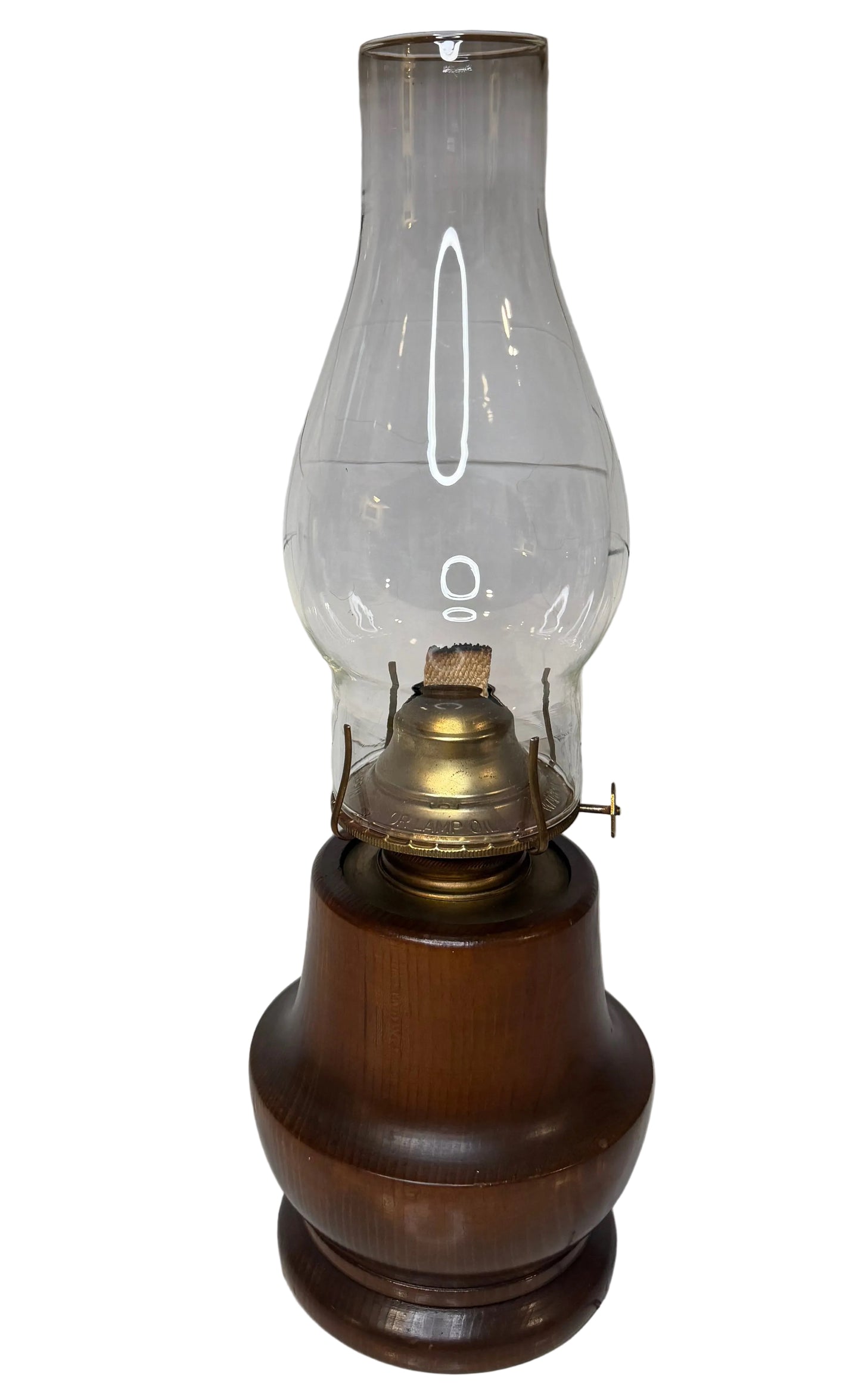 Vintage Wood Oil / Kerosene Hurricane Lamp – Glass Chimney & Wooden Base
