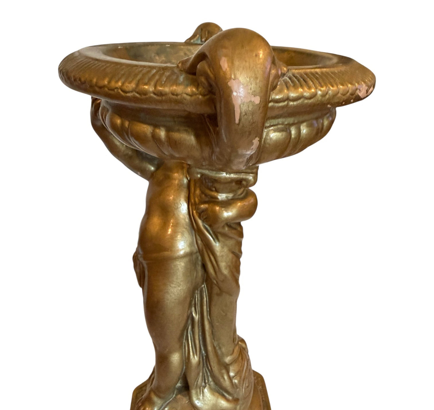 1950s–60s Alexander Backer ABCO Gold Chalkware Cherub Compote – 11.5”