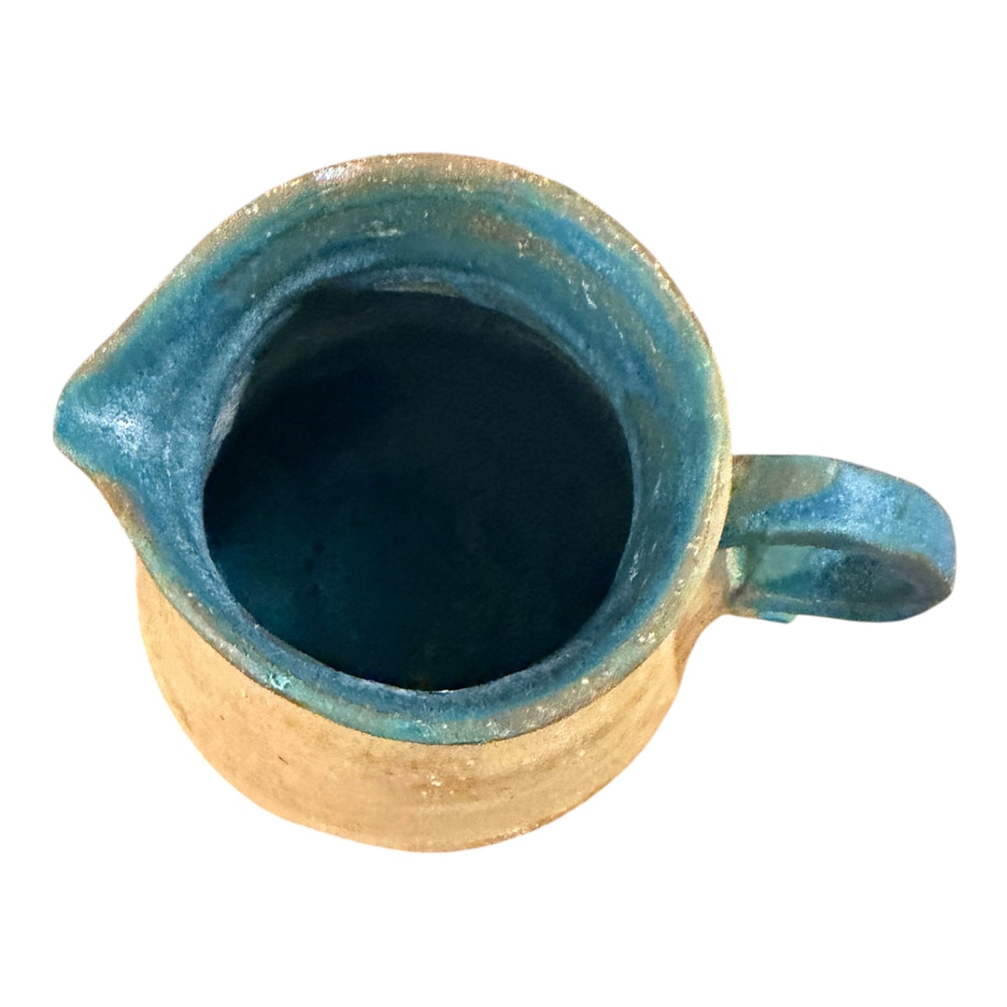 Studio Pottery Pitcher | Vintage Handcrafted Stoneware with Teal Glaze Accent