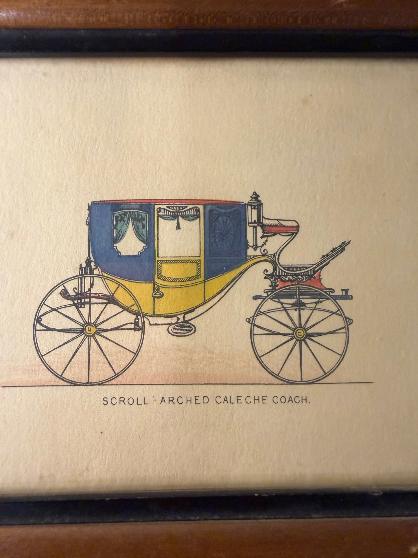 Pair of Vintage Horse-Drawn Carriage Prints – “Scroll-Arched Caleche Coach” & “Light Rockaway” – Mid-Century Autoprints