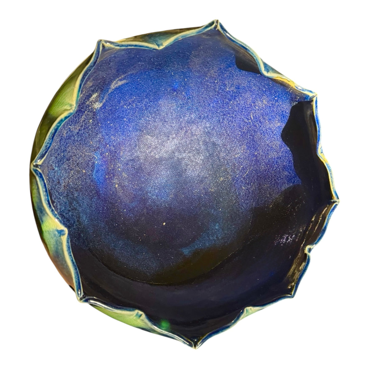 Hand-Thrown Studio Art Pottery Bowl – Blue & Green Reactive Drip Glaze Stoneware